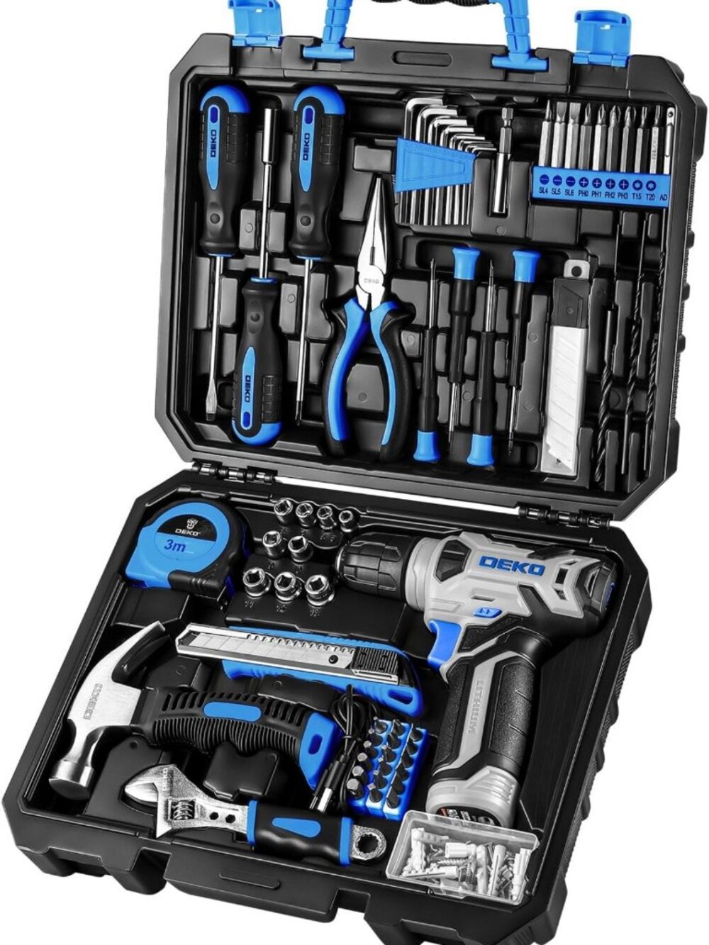 126-Piece Cordless Drill Set with 8V Blue Drill - Complete Home Tool Kit for